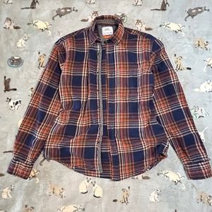 MBX Premium Goods Flannel Shirt Women's S Navy Blue Pink Plaid Casual Fall Top